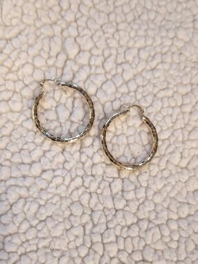 Gold Textured Hoop Earrings - Classic Women's Jewelry